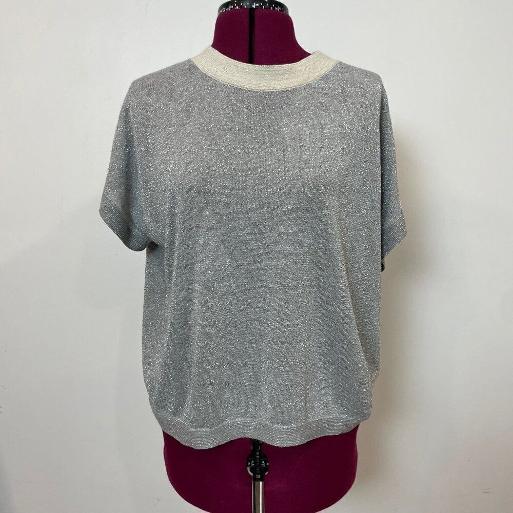Vintage NUMPH Gray Silver Threads Oversized Top Drop shoulder sleeves less sz XS